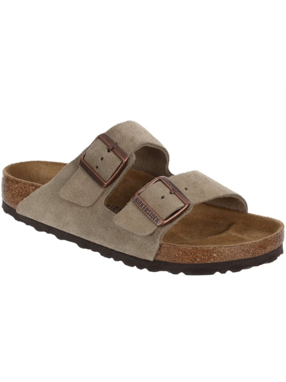 Birkenstock Arizona Taupe Suede Sandals Size 6 US / 37 Two Strap Copper Buckles
